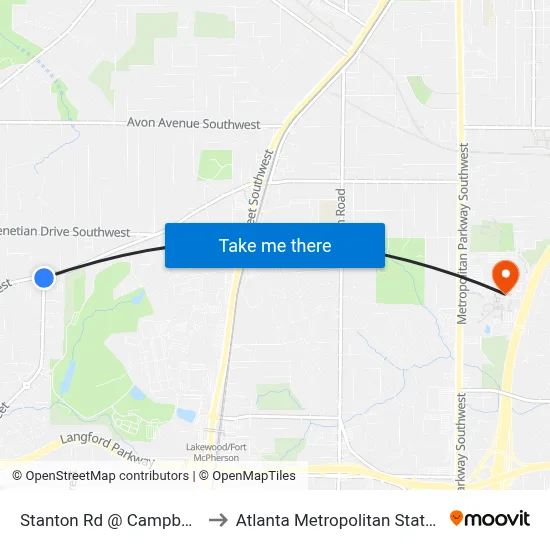 Stanton Rd @ Campbellton Rd to Atlanta Metropolitan State College map