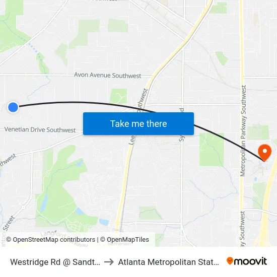 Westridge Rd @ Sandtown Rd to Atlanta Metropolitan State College map