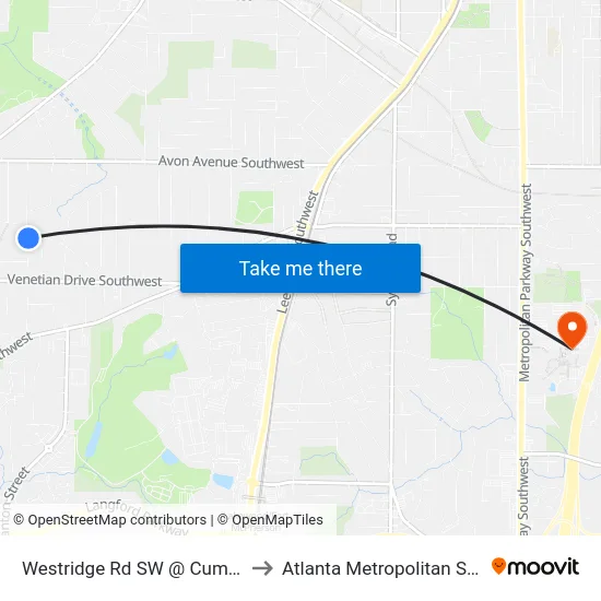 Westridge Rd SW @ Cummings Dr SW to Atlanta Metropolitan State College map