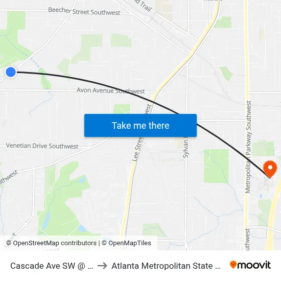 Cascade Ave SW @ 1113 to Atlanta Metropolitan State College map