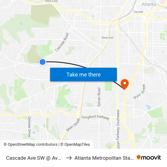 Cascade Ave SW @ Avon Ave SW to Atlanta Metropolitan State College map