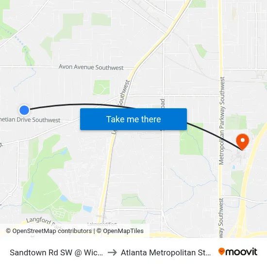 Sandtown Rd SW @ Wichita Dr SW to Atlanta Metropolitan State College map