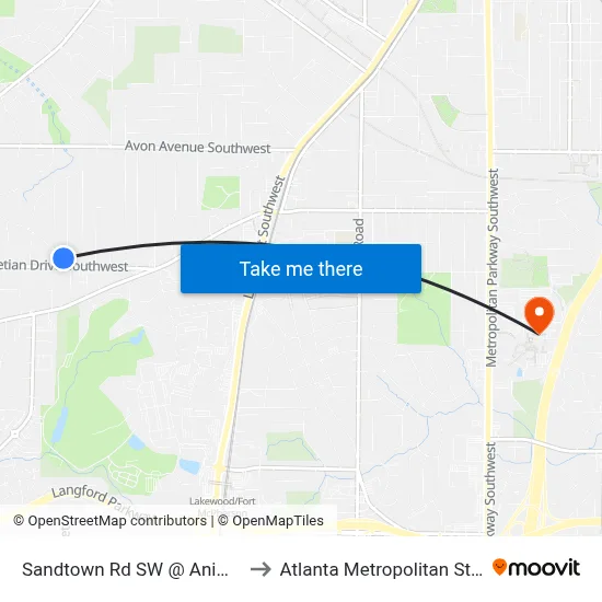 Sandtown Rd SW @ Aniwaka Ave SW to Atlanta Metropolitan State College map