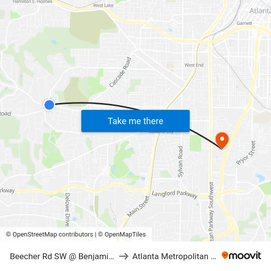 Beecher Rd SW @ Benjamin E Mays Dr SW to Atlanta Metropolitan State College map