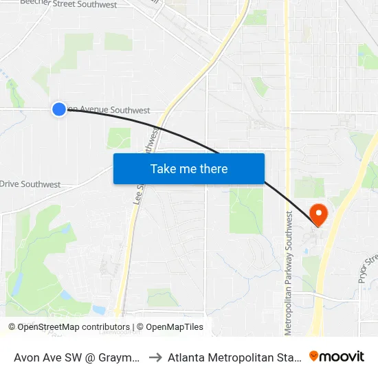 Avon Ave SW @ Graymont Dr SW to Atlanta Metropolitan State College map