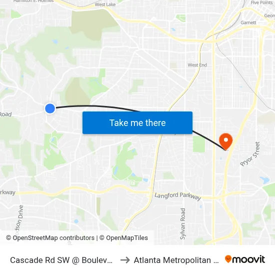 Cascade Rd SW @ Boulevard Granada SW to Atlanta Metropolitan State College map