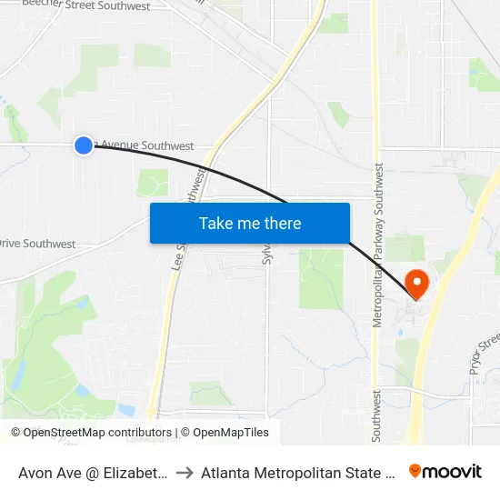 Avon Ave @ Elizabeth Ave to Atlanta Metropolitan State College map