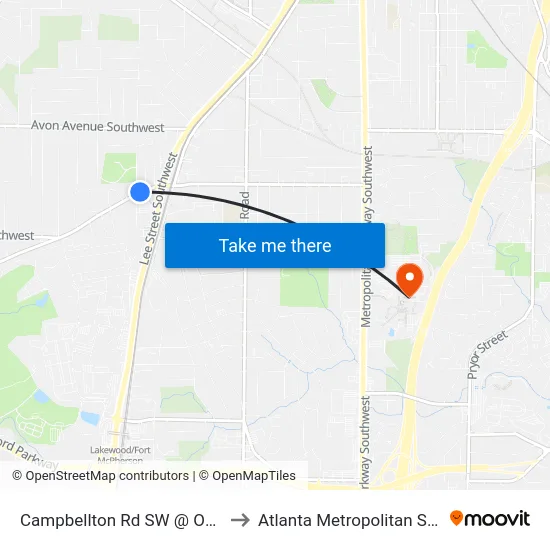 Campbellton Rd SW @ Oakland Dr SW to Atlanta Metropolitan State College map