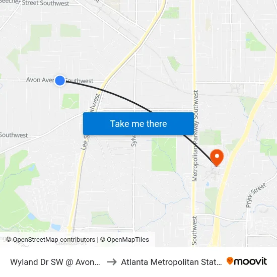 Wyland Dr SW @ Avone Ave SW to Atlanta Metropolitan State College map