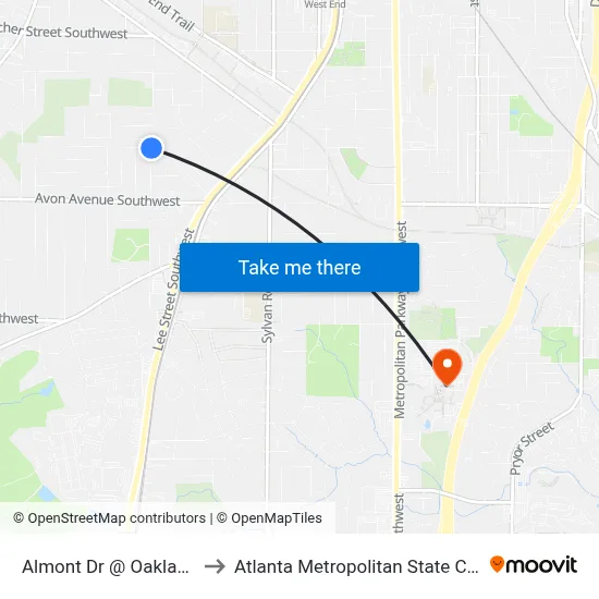 Almont Dr @ Oakland Dr to Atlanta Metropolitan State College map