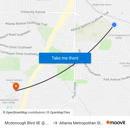 Mcdonough Blvd SE @ Marcy St SE to Atlanta Metropolitan State College map