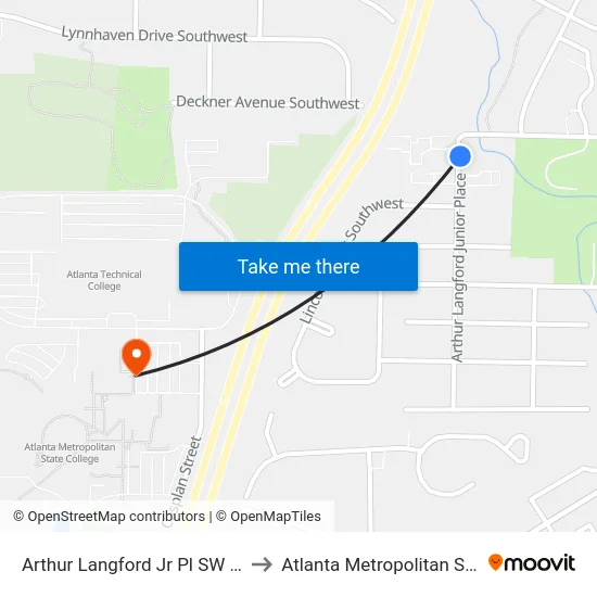 Arthur Langford Jr Pl SW @ Joyland Pl to Atlanta Metropolitan State College map