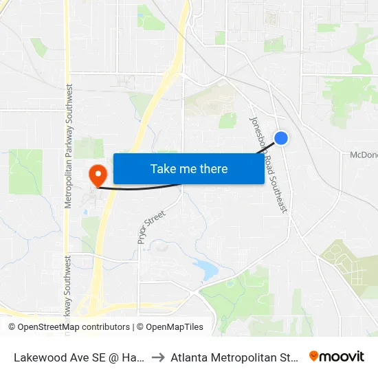 Lakewood Ave SE @ Harriett St SE to Atlanta Metropolitan State College map
