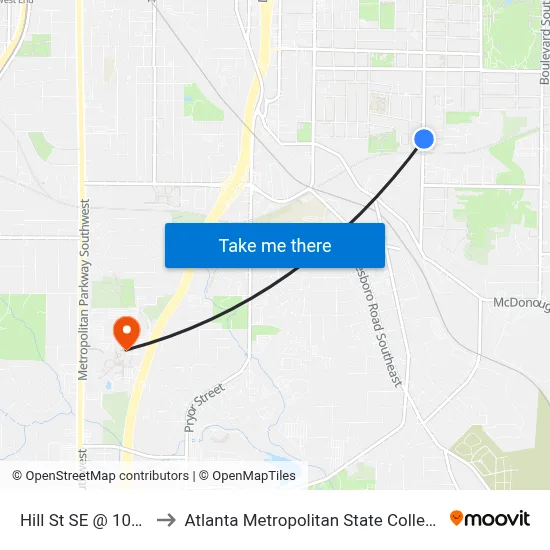 Hill St SE @ 1064 to Atlanta Metropolitan State College map