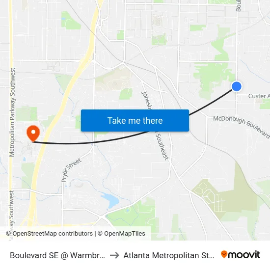 Boulevard SE @ Warmbreeze Rd SE to Atlanta Metropolitan State College map