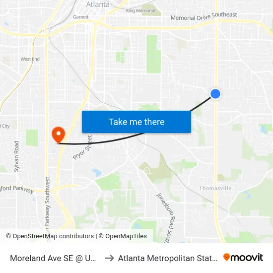Moreland Ave SE @ United Ave to Atlanta Metropolitan State College map