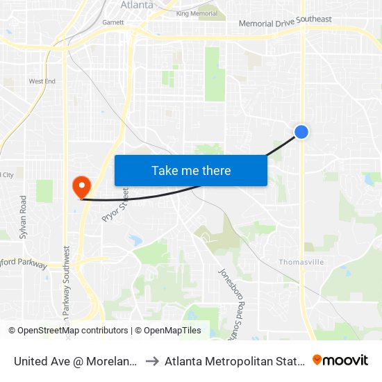United Ave @ Moreland Ave SE to Atlanta Metropolitan State College map
