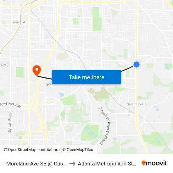 Moreland Ave SE @ Custer Ave SE to Atlanta Metropolitan State College map