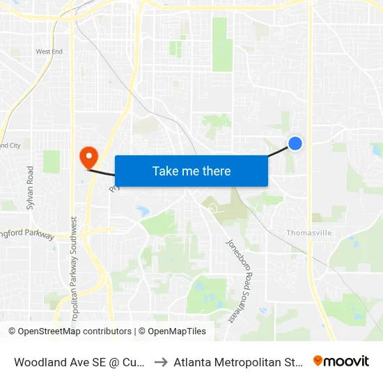 Woodland Ave SE @ Custer Ave SE to Atlanta Metropolitan State College map