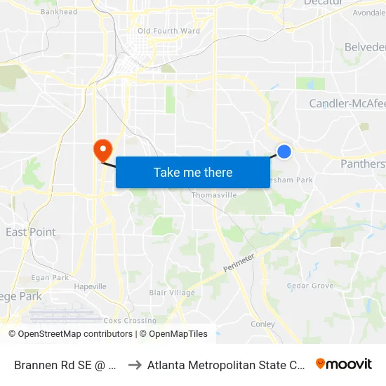 Brannen Rd SE @ 2190 to Atlanta Metropolitan State College map