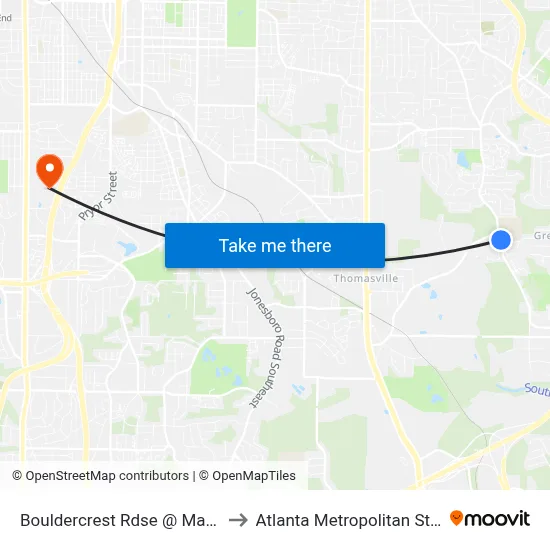 Bouldercrest Rdse @ Mary Lou Ln SE to Atlanta Metropolitan State College map