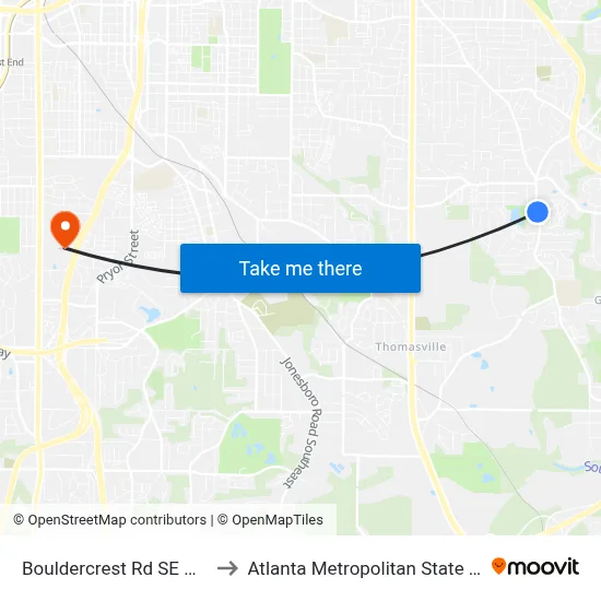 Bouldercrest Rd SE @ 1470 to Atlanta Metropolitan State College map