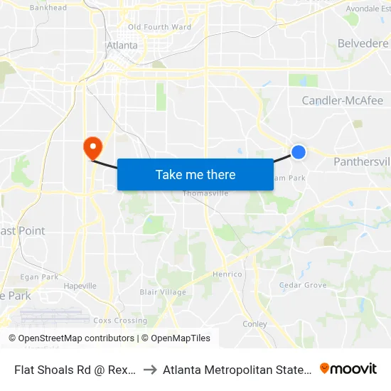 Flat Shoals Rd @ Rexford Dr to Atlanta Metropolitan State College map