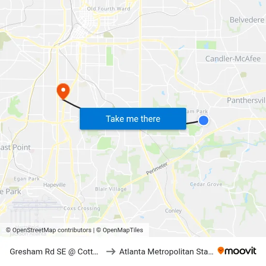 Gresham Rd SE @ Cottonwood Dr to Atlanta Metropolitan State College map
