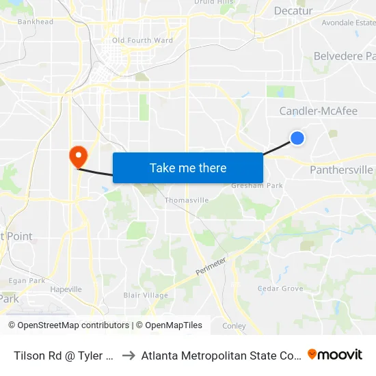 Tilson Rd @ Tyler Way to Atlanta Metropolitan State College map
