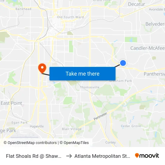 Flat Shoals Rd @ Shawn Wayne Ct to Atlanta Metropolitan State College map