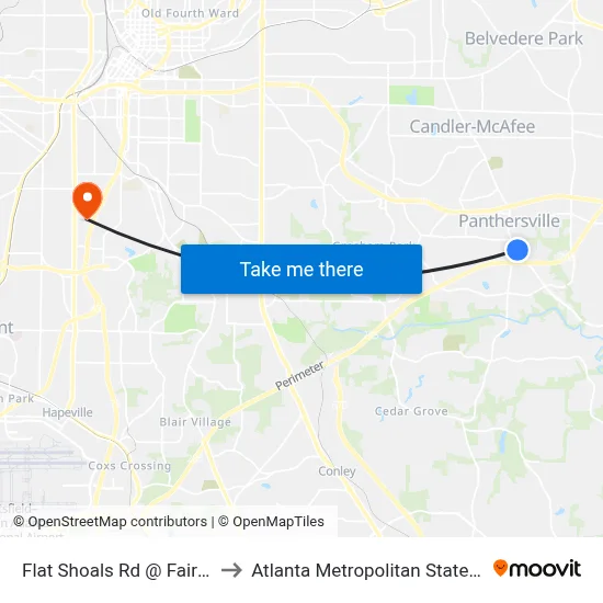 Flat Shoals Rd @ Fairlake Dr to Atlanta Metropolitan State College map