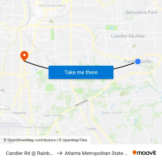 Candler Rd @ Rainbow Dr to Atlanta Metropolitan State College map