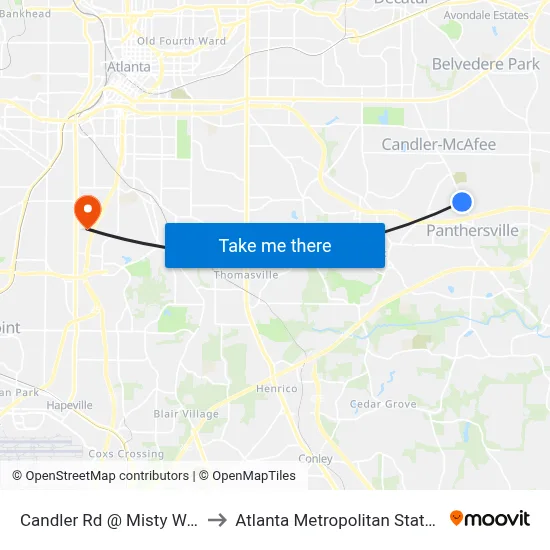 Candler Rd @ Misty Waters Dr to Atlanta Metropolitan State College map