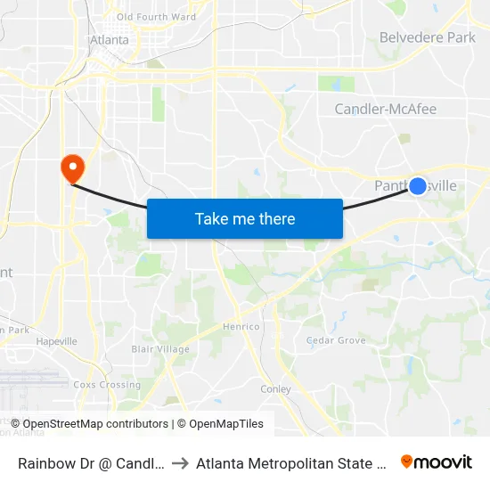 Rainbow Dr @ Candler Rd to Atlanta Metropolitan State College map