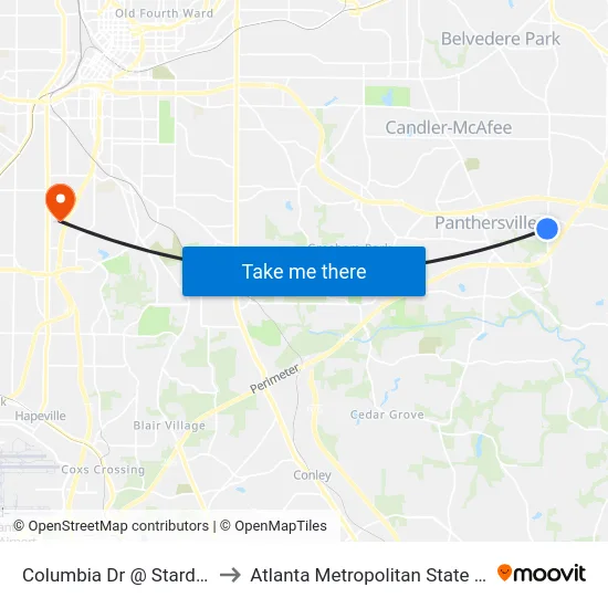 Columbia Dr @ Stardust Cir to Atlanta Metropolitan State College map
