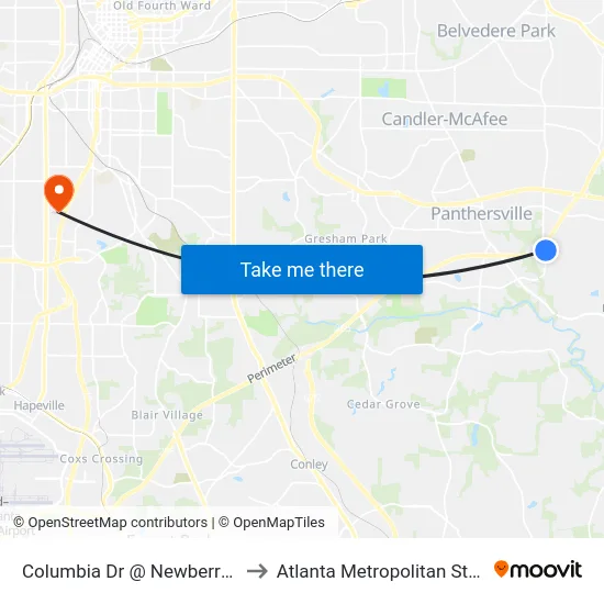 Columbia Dr @ Newberry Downs Ln to Atlanta Metropolitan State College map