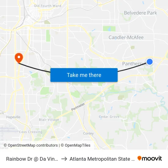 Rainbow Dr @ Da Vinci Blvd to Atlanta Metropolitan State College map