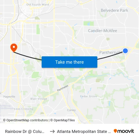 Rainbow Dr @ Columbia Dr to Atlanta Metropolitan State College map