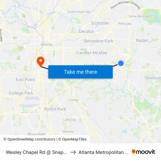 Wesley Chapel Rd @ Snapfinger Woods Dr to Atlanta Metropolitan State College map