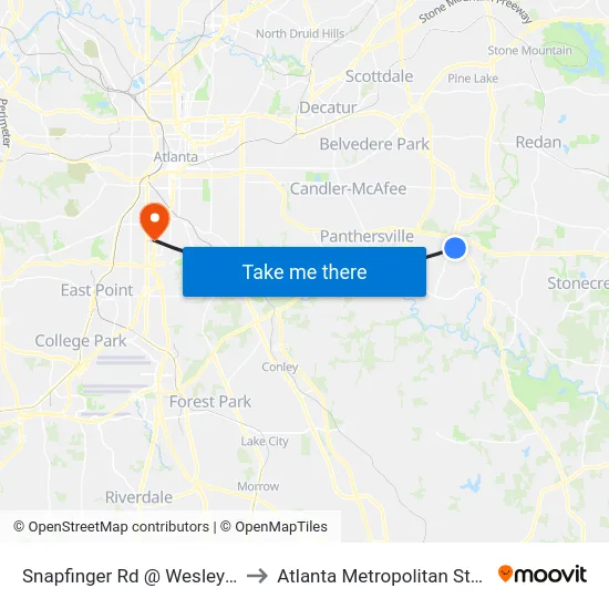 Snapfinger Rd @ Wesley Chapel Rd to Atlanta Metropolitan State College map