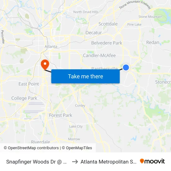 Snapfinger Woods Dr @ Snapfinger Rd to Atlanta Metropolitan State College map