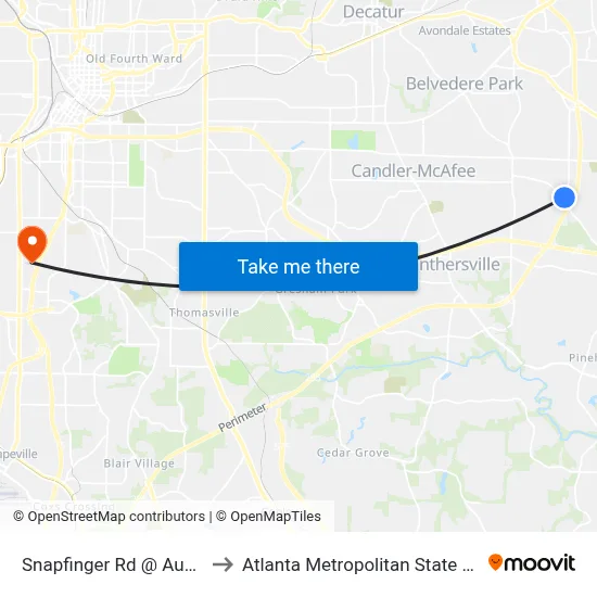 Snapfinger Rd @ Austin Dr to Atlanta Metropolitan State College map