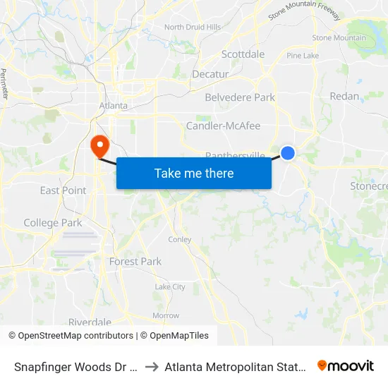 Snapfinger Woods Dr @ 4185 to Atlanta Metropolitan State College map