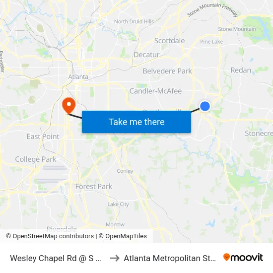 Wesley Chapel Rd @ S Hairston Rd to Atlanta Metropolitan State College map