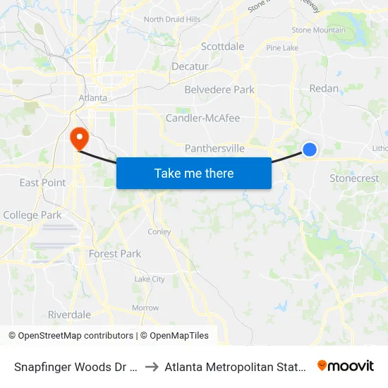 Snapfinger Woods Dr @ 5068 to Atlanta Metropolitan State College map