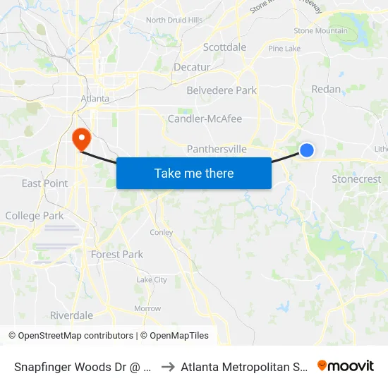 Snapfinger Woods Dr @ Miller Rd (W) to Atlanta Metropolitan State College map