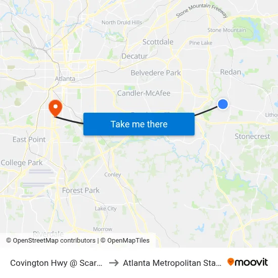 Covington Hwy @ Scarbrough Dr to Atlanta Metropolitan State College map