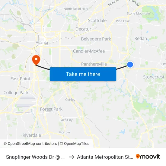 Snapfinger Woods Dr @ Shellbark Rd to Atlanta Metropolitan State College map