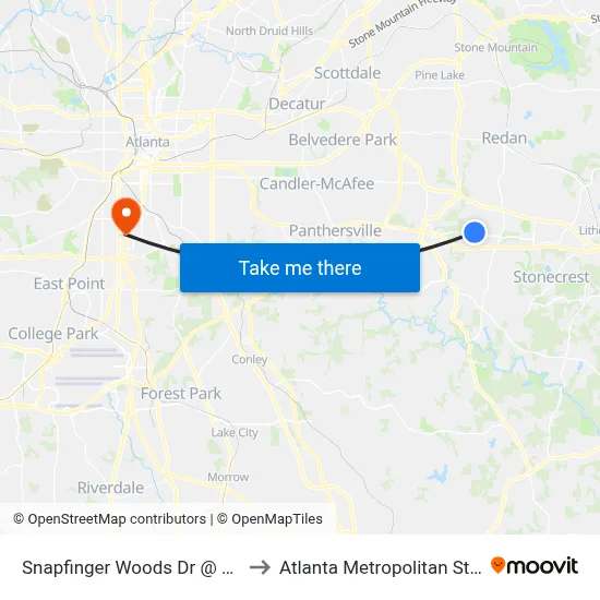 Snapfinger Woods Dr @ Lithonia Way to Atlanta Metropolitan State College map