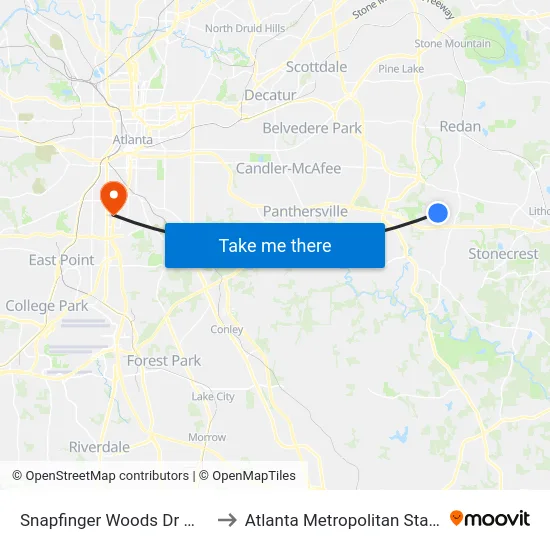 Snapfinger Woods Dr @ Miller Rd to Atlanta Metropolitan State College map